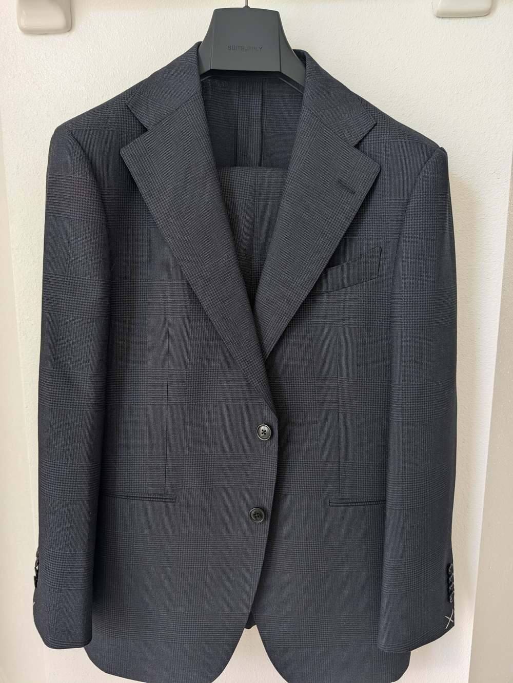 NWT Suitsupply Custom Navy Check Suit | 44S | 4-Ply Traveller Wool